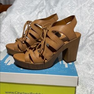 Cityclassified Brown Strappy Block Heel Sandals